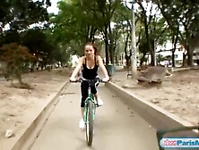 Busty Fit Teeny Chick Cycles Around Town