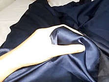 Masturbation Wearing Sexy Blue Long Satin Prom Dress