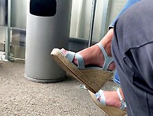 Gorgeous Feet In Wedges Heels At Work