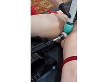 Young brunette has multiple orgasms while tied to a Fuckmachine