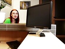 Fucking A Redhead Behind Her Working Desk