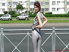 Sexy Natalia Walks Down The Street In Tight Leggings