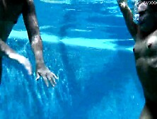 Jessica and Lindsay swim nude into the pool