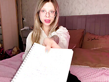 Slutty teen with glasses massages her hot feet and poses in her stockings in a kinky solo