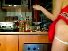 Naughty lady Bare Arse in Kitchen