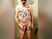 Satan slave poses his own shit feet