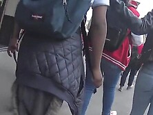 Big ass in colorful tights