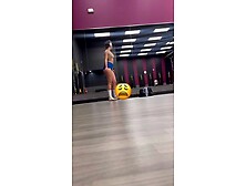 Thick gym girl dancing in front of mirror candid