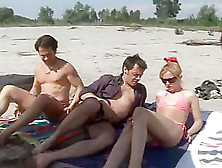 Multipal cocks for junior girl at the beach.