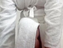 I'm In A Bathrobe And I Change Panties For You! Shaved Pussy