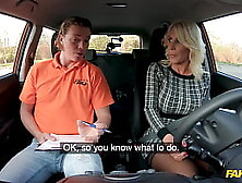 Sexy Blond Cougar bangs a driving instructor - Fake Driving School