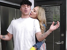 Blonde Harper Hill enjoys while sucking her boyfriend's big cock