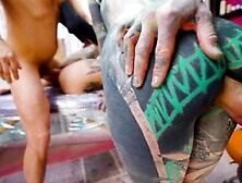 Inked Lovers Large Penis Foursome Perky's Tattooed Adventure