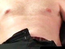 Hairy lad slowly strips naked for a solo jerk session