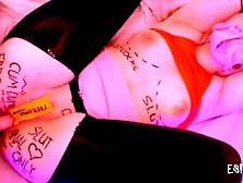 Trussed up gf having joy after soiree.  She is a free-for-all use assfucking bi-atch