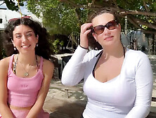 Public Pickup Stepmom and Stepdaughter on Beach - Risky Dick Flashing