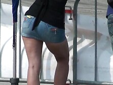 Sexy tanned ass bending over the tracks