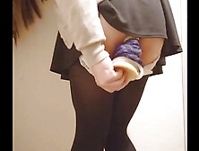 Asian chick public changing room dildo masturbates