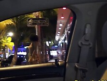 Stranded busty ebony gives head for a ride