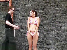 hogtied in bikini and barefoot