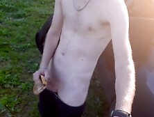 Horny Lad Pulls His Big Hard Cock And Jerks Off Outside