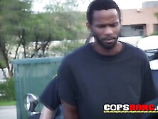 Two female busty mature milf cops in uniform share big black cock