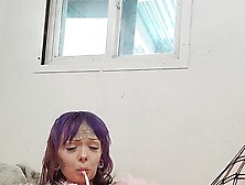 Stretching with a dragon dildo