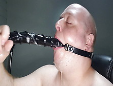 Sloppy Deepthroat Of 18 Inch Dildo With Mouth Gag Ring