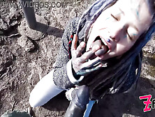 Caught while wild public sex on a ruine - POV,  tattoo couple,  split tounge blow job - punk,  goth