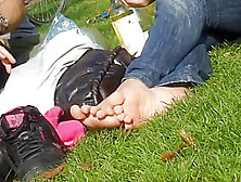 Candid Soles Brunette Show In Grass