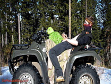 Biker Fucks Plush Toy While On Atv Four Wheeler In The Wilderness.