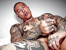 Tattooed Asian Damian X Dragon Tugs His Dick And Pre Cums