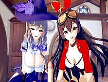 Genshin Impact: Threesome With Amber And Lisa (3D Hentai)