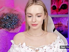 Very pretty skinny long hair blonde teen goddess