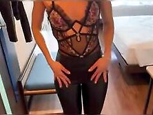 Blonde Wife in Leather fucked by stranger, filmed by hubby, cum on pants