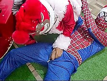 WHAT A DELIGHTSOME SQUIRT! 2 marvelous stepsisters have sex with Spider-Guy at Christmas