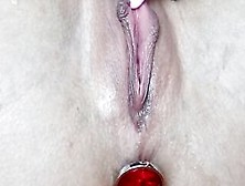 Vagina Close-Up Up Having Strong Orgasm: Clitoris And Plugs Pulsation