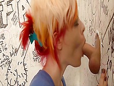 Blonde Trans Slut Aubrey Kate Sucked Throught A Gloryhole Before Fucking Pussy