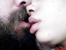 CLOSE UP naughty tongue of the bitch dancing in a hot and naughty kiss