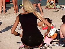 Blonde Pussy Flash on Beach - Voyeur