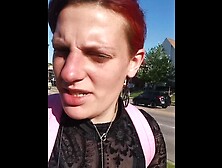 MILF can't wait to get home, cumming in public bathroom