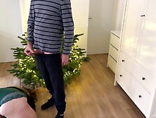 Mother-in-law bent over the Christmas tree doggy style and got sexy cum on her butt