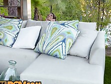 Petite brunette Janice Griffith spreads her legs for this lad