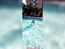 Adorable Outdoors Milf Bimbo Slender Dipping Inside The Hotel Pool,  Posing,  And Twat Rubbing! Xlilyflowersx