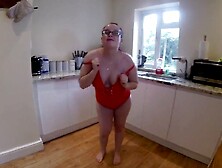 Dancing inside Red Swimsuit