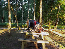 Tranny In Pvc Gets Fucked By Machine On Picnic Table