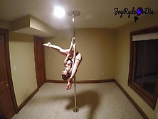 Teenie Red-Head Practicing Her Pole Dance Moves To Slow Edm