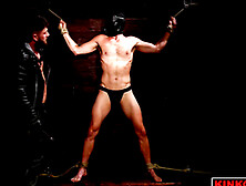 Ethan Sinns Lesson Begins In The Dungeon Where He Is Stripped Down And Tied To The Wa