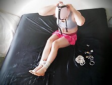 [Request] Crossdressed selfbondage in sports top,  stomach,  gagged and toe fastened