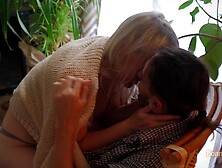 Cuddling,  caressing,  liking and sensual sex on a squishy chair